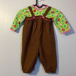 Patsy Aiken Chez Ami Chez Belle Green Apple Top Brown Green Polka Dot Jumpsuit